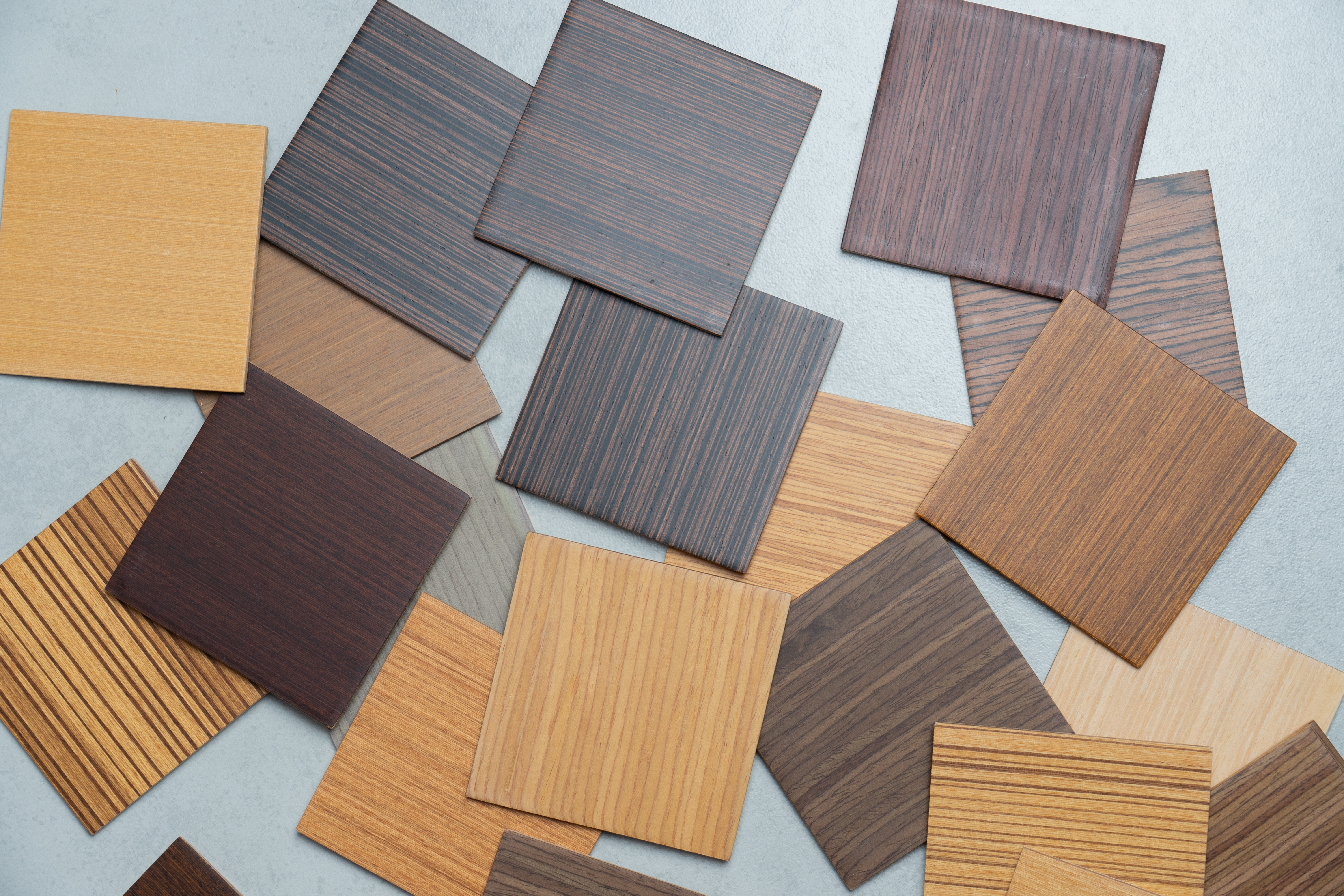 samples of material, wood , on concrete table.Interior design se